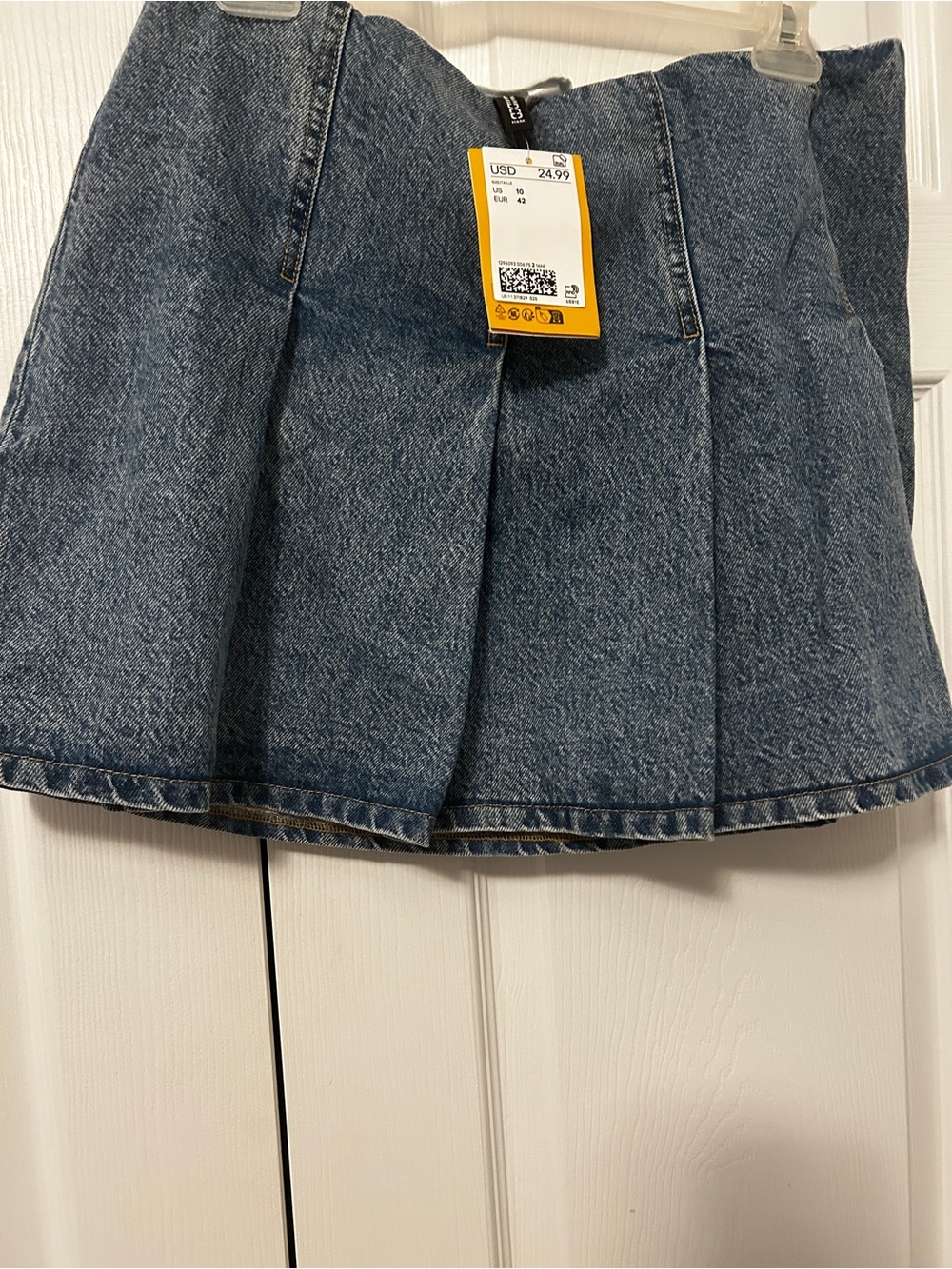 Divided Pleated Denim Skater Mini Skirt - Blue